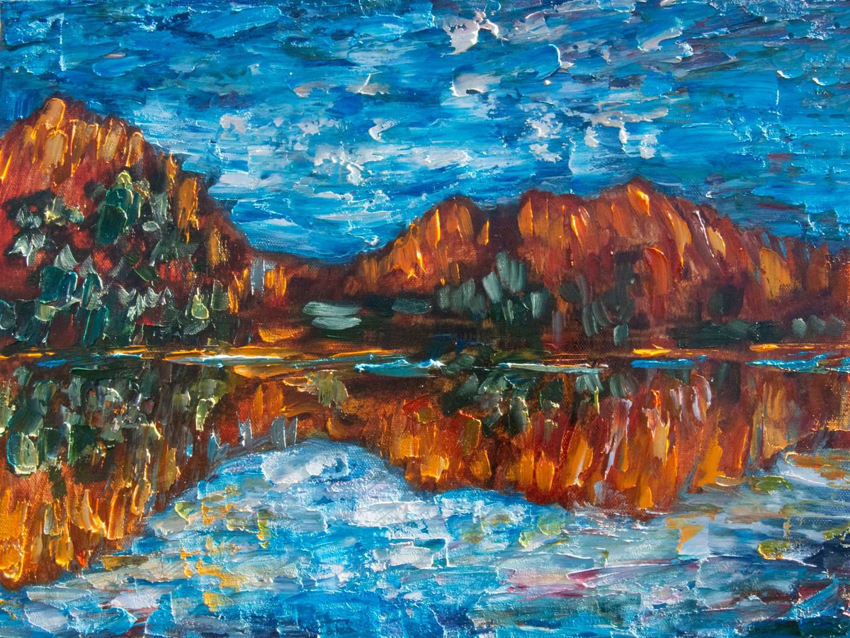 Colorful Colorado Red Rocks Reflection original painting by OLena Art - Lena Owens