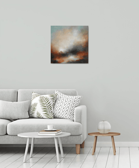 Warm hills 50X50 sm - Sky landscape orange red splash fantasy original acrylic painting landscape gift modern. Original acrylic painting. urban art office art decor home decor gift idea 2020