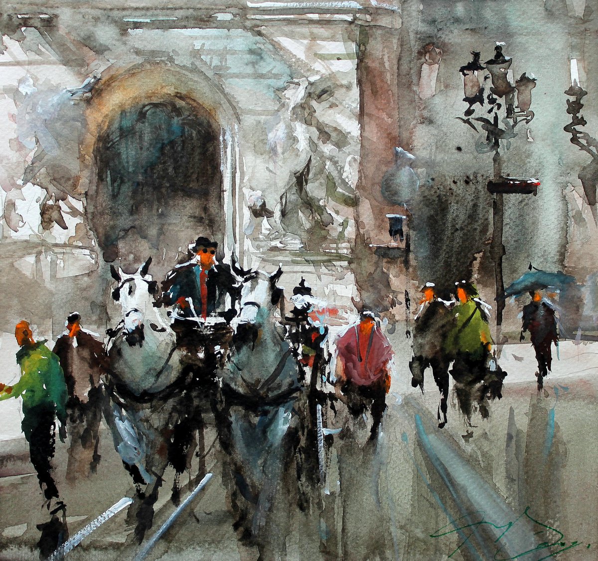 Impressionistic Cityscapes Watercolour By Maximo Damico, 11 X 10", 
