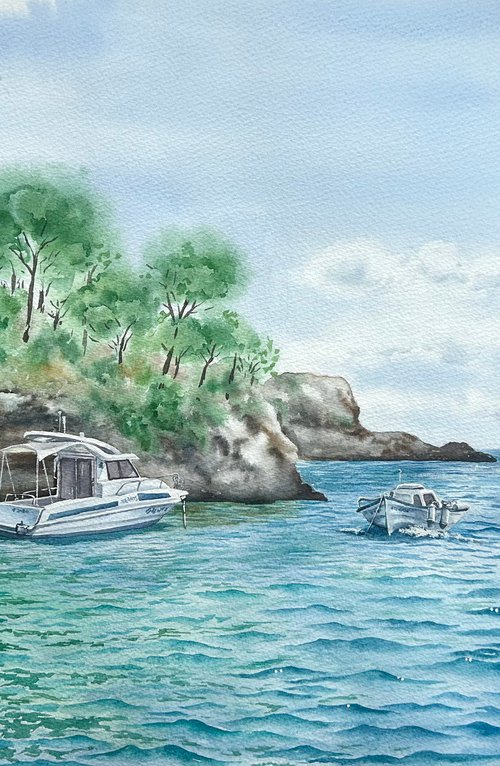 Cala, Mallorka. Watercolor original painting. by Oksana Shvachka