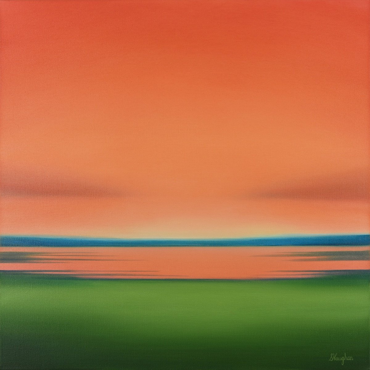 Impressionistic Landscape Oil Painting By Suzanne Vaughan, 24 X 24", Warm Sky - Abstract Landscape, Original Artwork