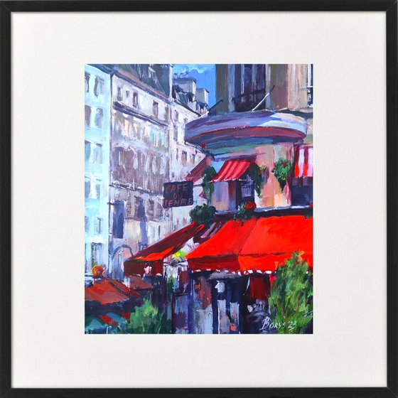 French cafe with a red roof