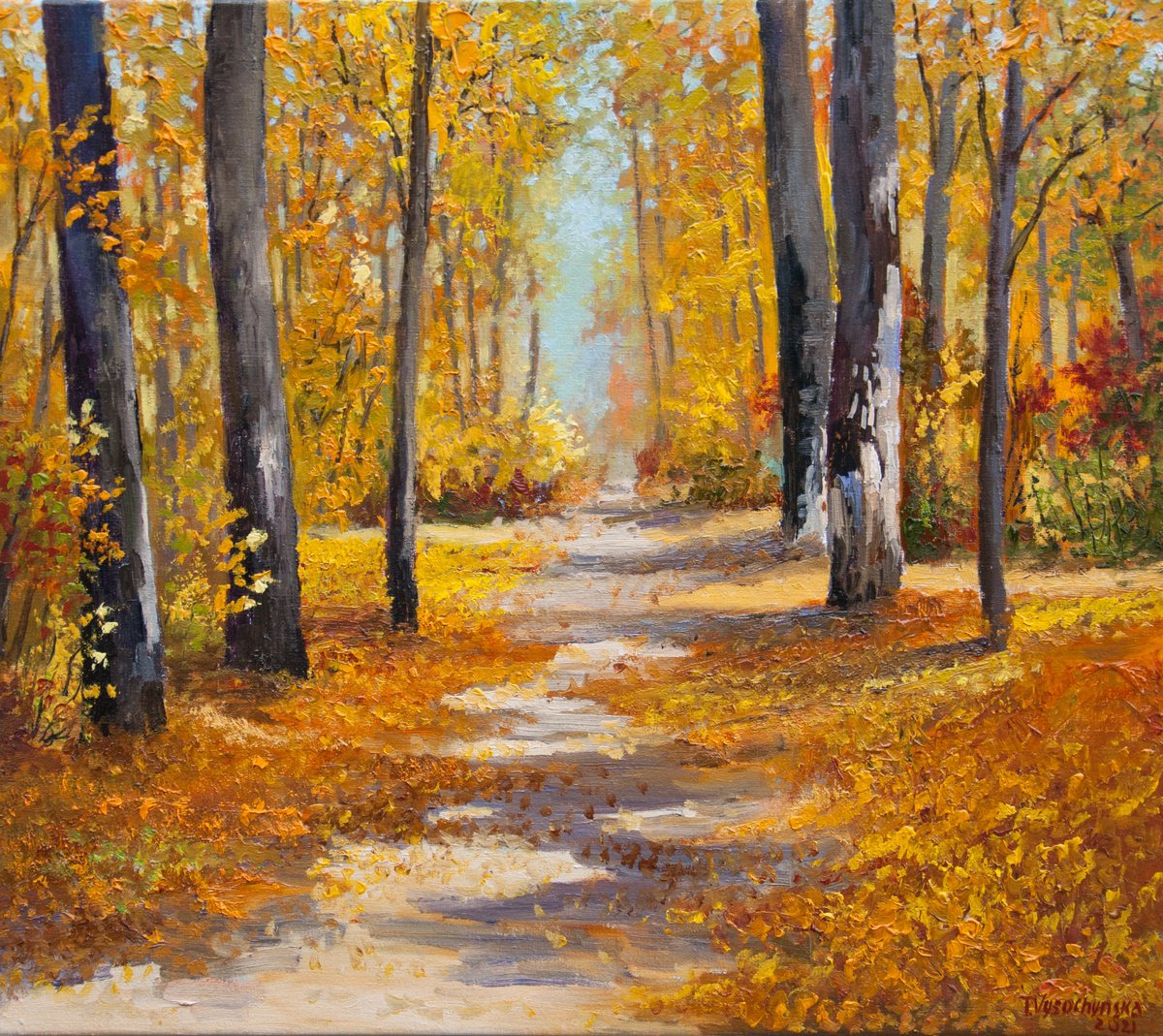 Impressionistic Landscape Oil Painting By Tetiana Vysochynska, 16 X 14", Fall Forest., Original Artwork