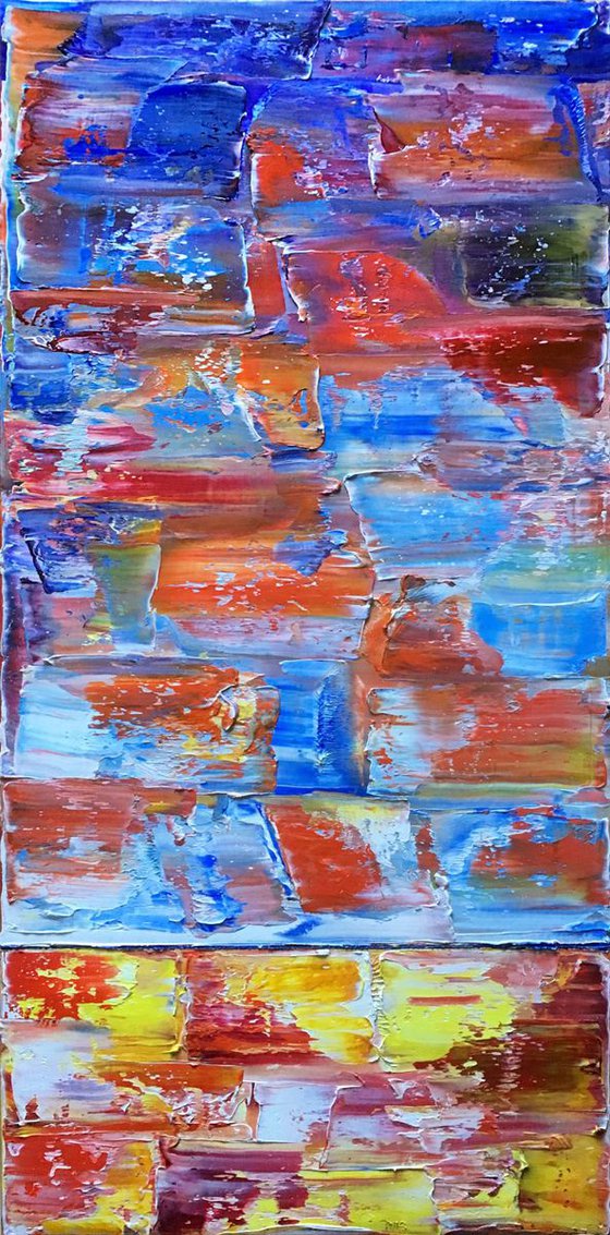 "Fire And Ice" - Save As Series - Original Extra Large PMS Abstract Diptych Oil Paintings On Canvas - 48" x 48"