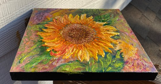 Sunflower Impasto Palette Knife Painting