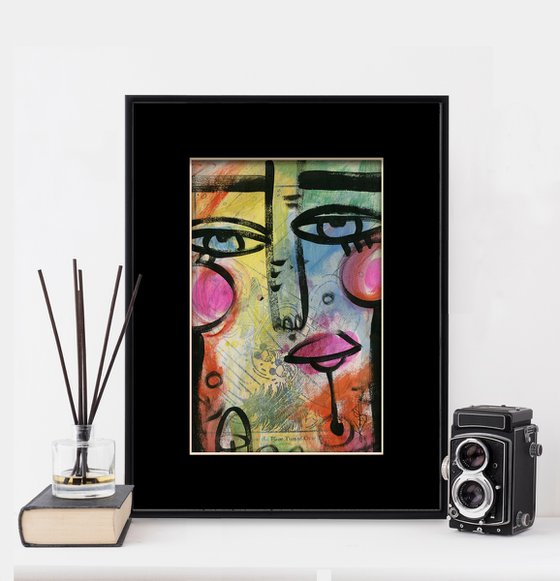 Funky Face Collection 8 - 3 Mixed Media Collage Paintings by Kathy Morton Stanion