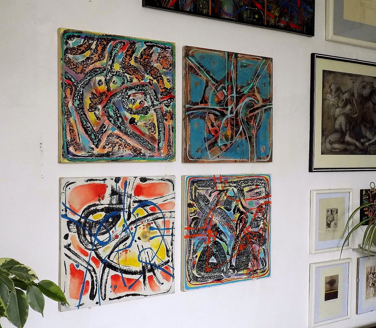 Abstract Acrylic Painting By Stanislav Bojankov, 35 X 35", Abstract (Four Hearts)-Iv, Original Artwork