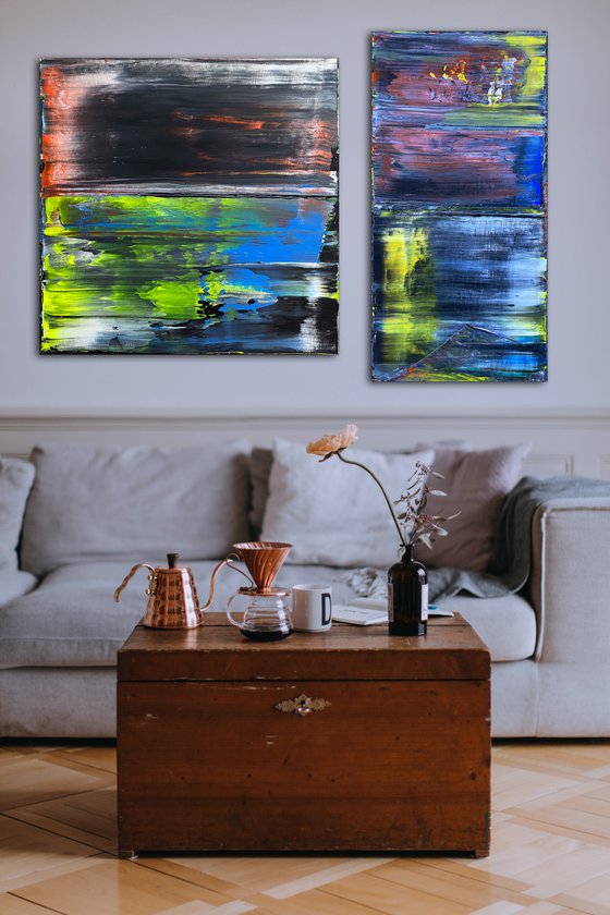 "Why Don't You Make Us" - Save As A Series - Original PMS Abstract Acrylic Painting Diptych on Hand-Stretched Canvas - 48" x 36"