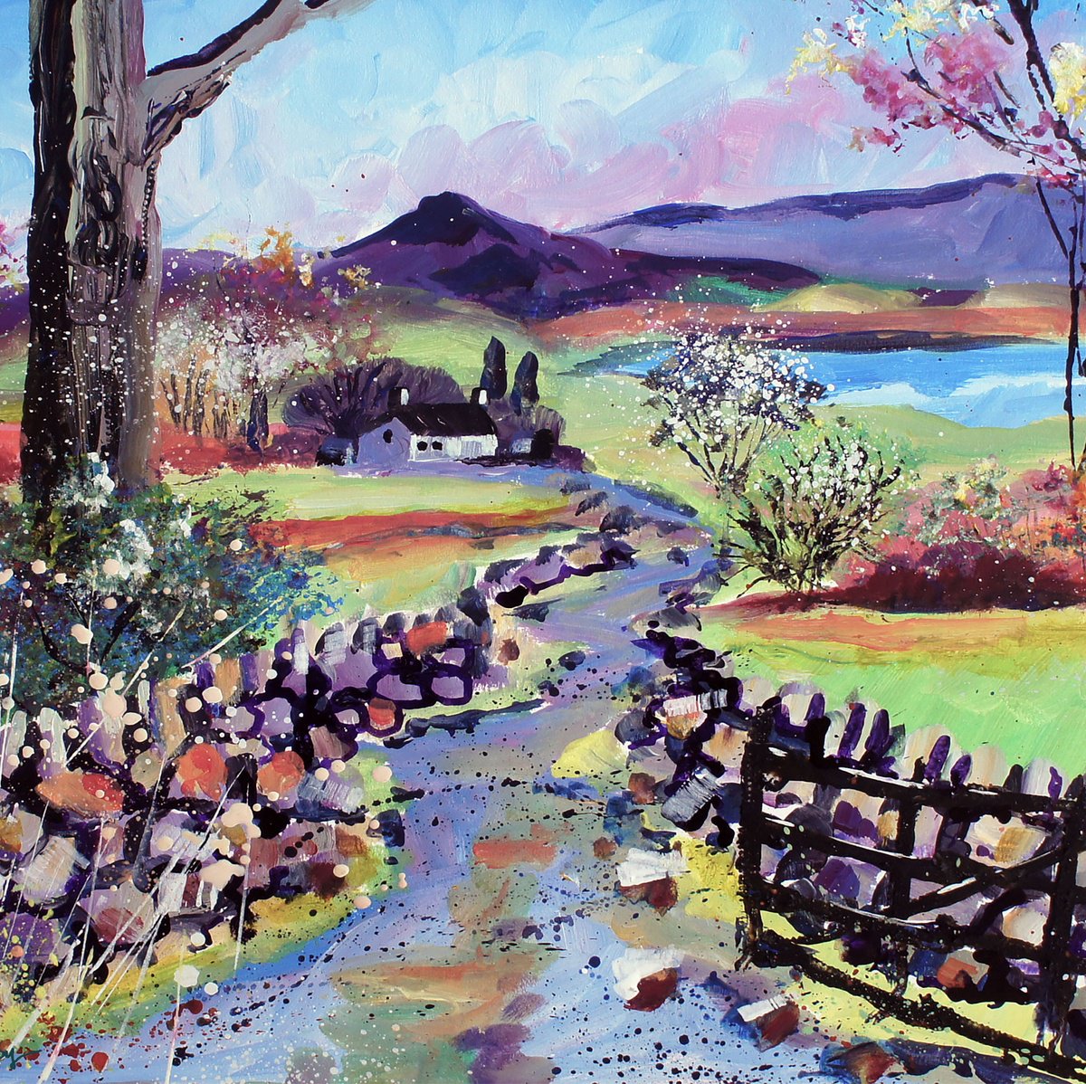 Impressionistic Landscape Acrylic Painting By Julia Rigby, 15 X 15", Lakeland House, Original Artwork