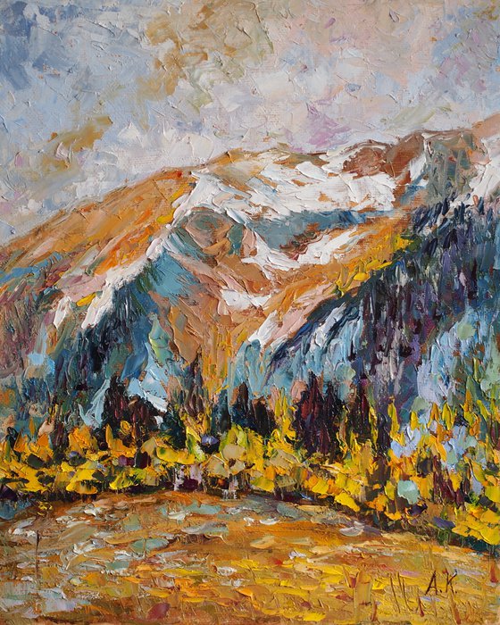 Golden Fall - SET OF 2 PAINTINGS - 1) At the foot of the mountain 2) Cottage in the Mountains