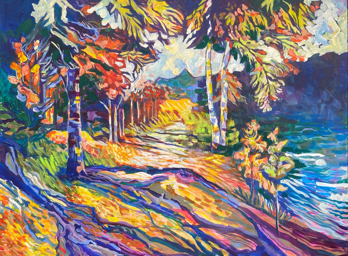 Organic Landscape Acrylic Painting By Eliry Arts, 40 X 30, Vibrance, Original Artwork