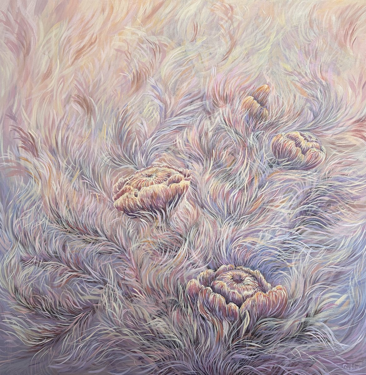 Organic Botanical Acrylic Painting By Gabriele Prismantaite, 32 X 32, Rebirth Ii, Original Artwork