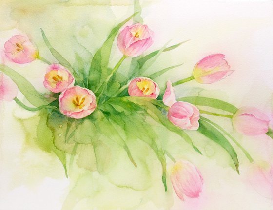 Pink Tulips in Watercolor