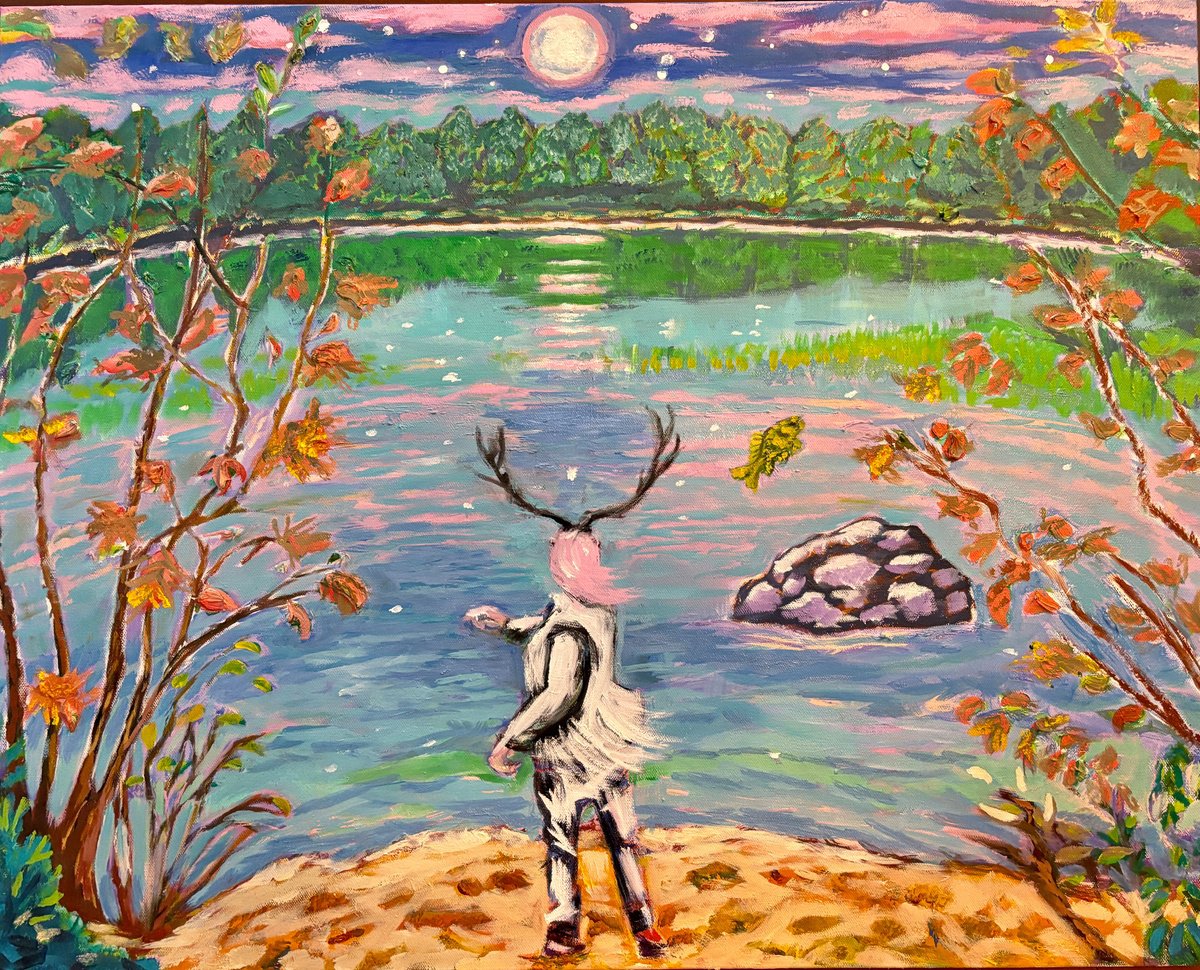 Expressive Landscape Oil Painting By Susan Stewart, 30 X 24", Skipping Stones, Original Artwork