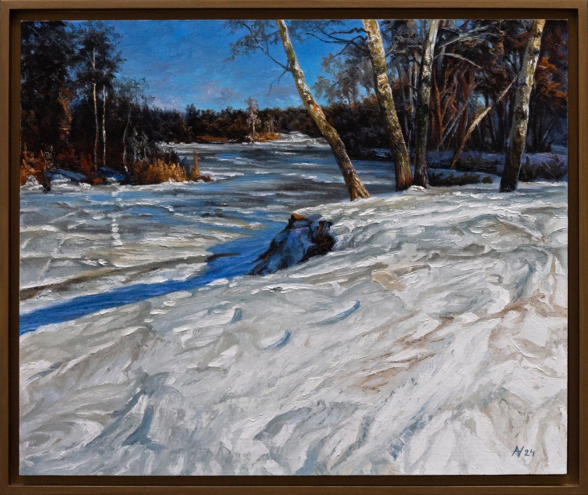 Impressionistic Landscape Oil Painting By Oleksii Vylusk, 25 X 21", Winter Day 04, Original Artwork