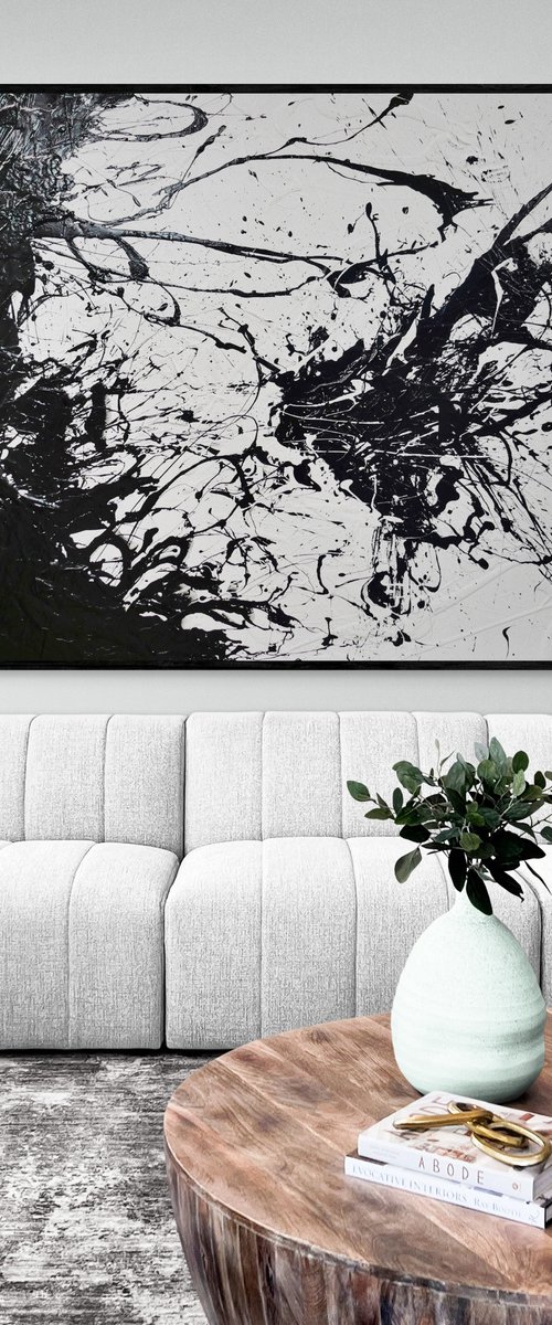 Colour Void 250cm x 150cm Black White Textured Abstract Art by Franko