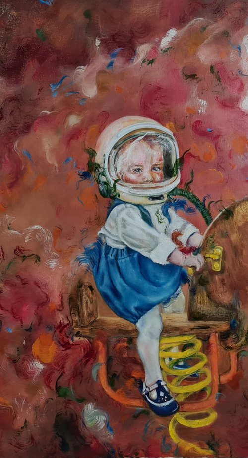 Spacebaby on a swing horse. by Lena Applebaum