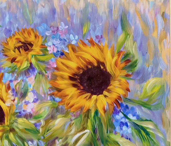 Sunflowers with Lilacs.