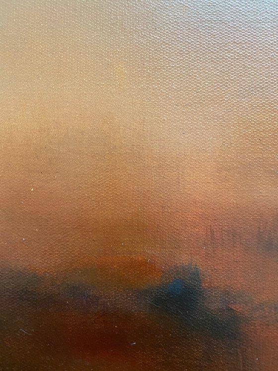 Sun 30x30 cm  - gold particles original oil painting landscape gift modern urban art office art decor home decor gift idea