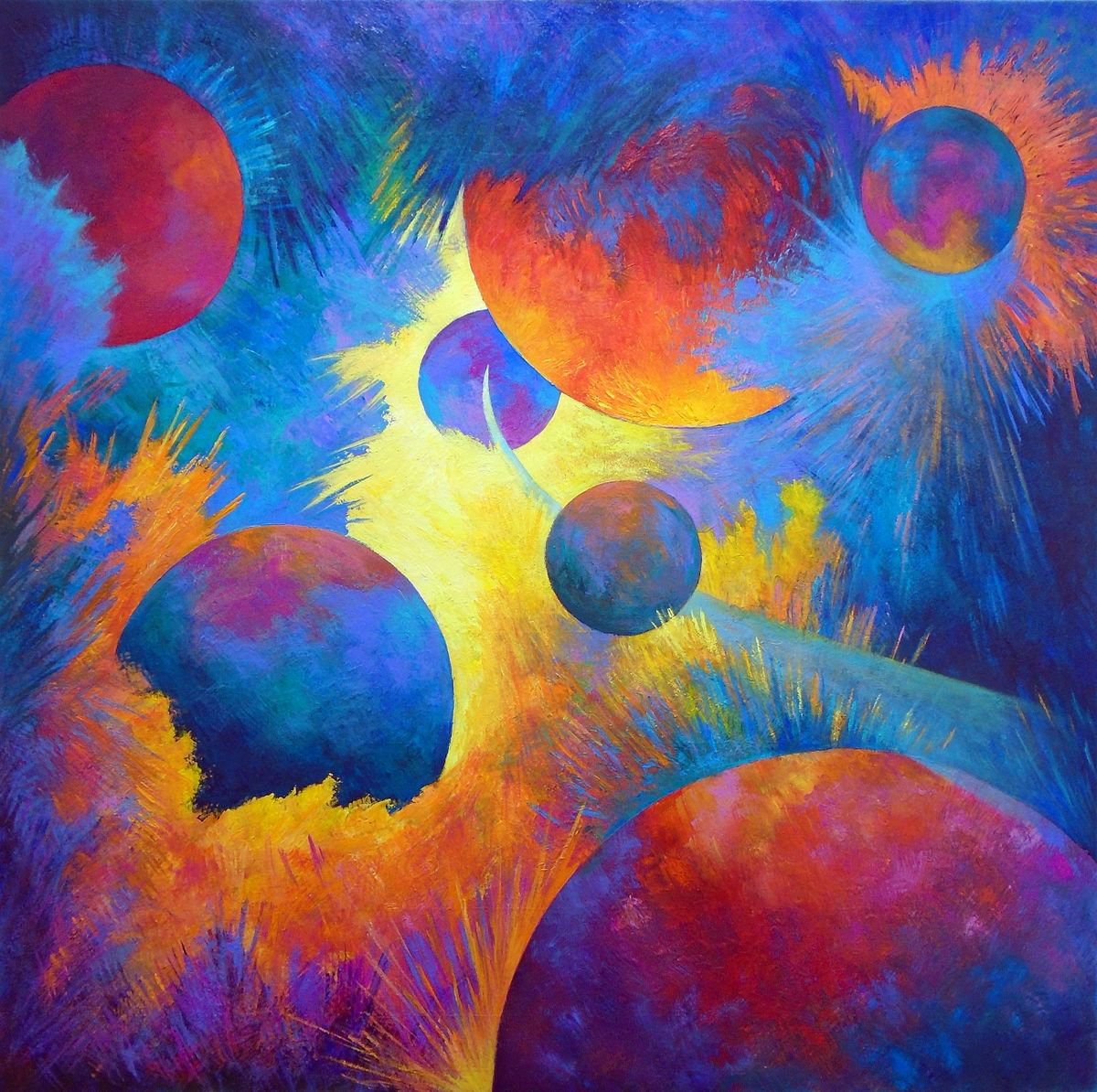 Expressive Landscape Acrylic Painting By Stephen Conroy, 31 X 31", Inferno Of The Gods, Original Artwork