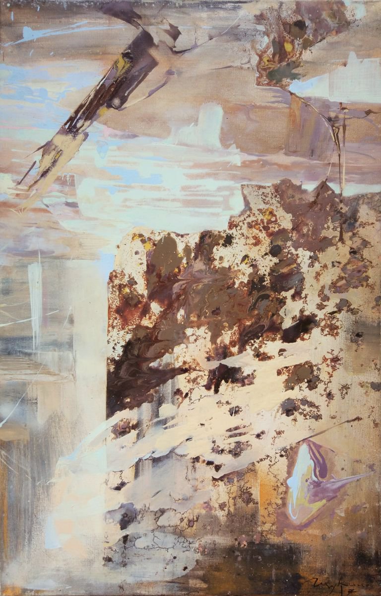 Expressive Abstract Oil Painting By Helen Shukina, 18 X 28, Earth Element Abstraction, Original Artwork