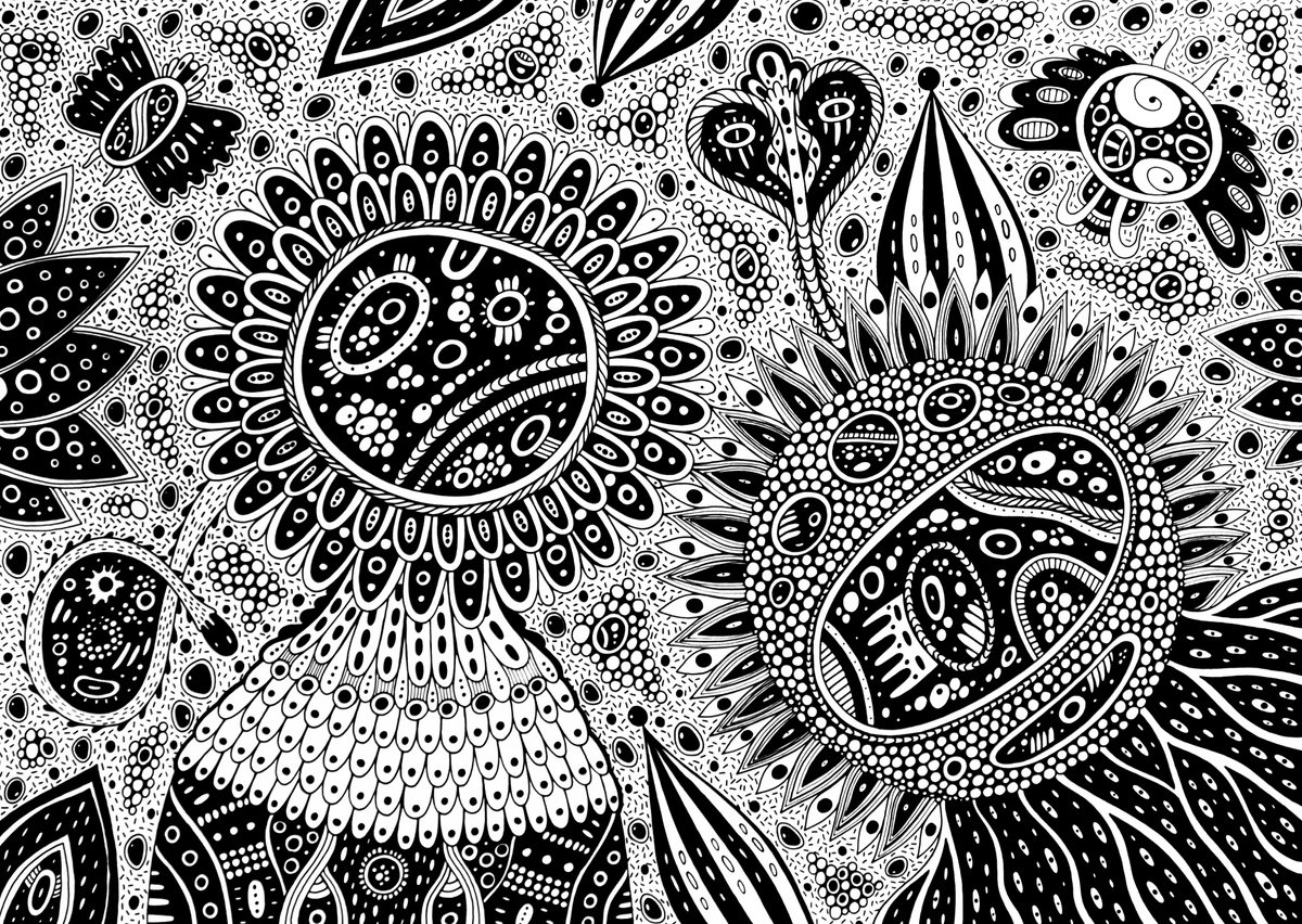 Cartoon Portrait Ink Drawing By Veronika Demenko, 17 X 11", Other Worlds N.2 - Friendly Aliens, Original Artwork