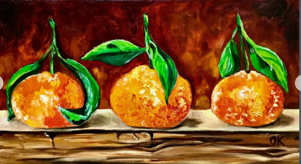 Expressive Still Life Oil Painting By Olga Koval, 18 X 10", Still Life With Oranges #4, Original Artwork