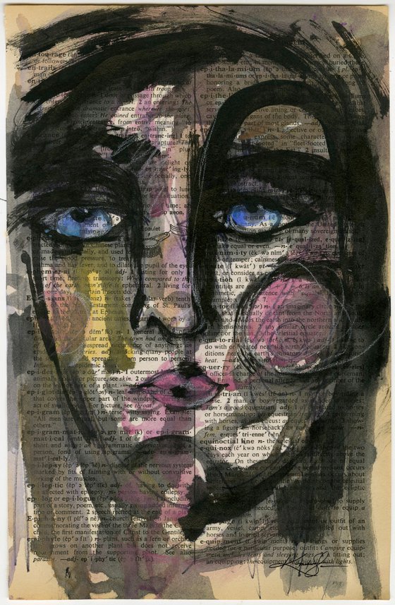 Funky Face 2020-20 - Mixed Media Painting by Kathy Morton Stanion