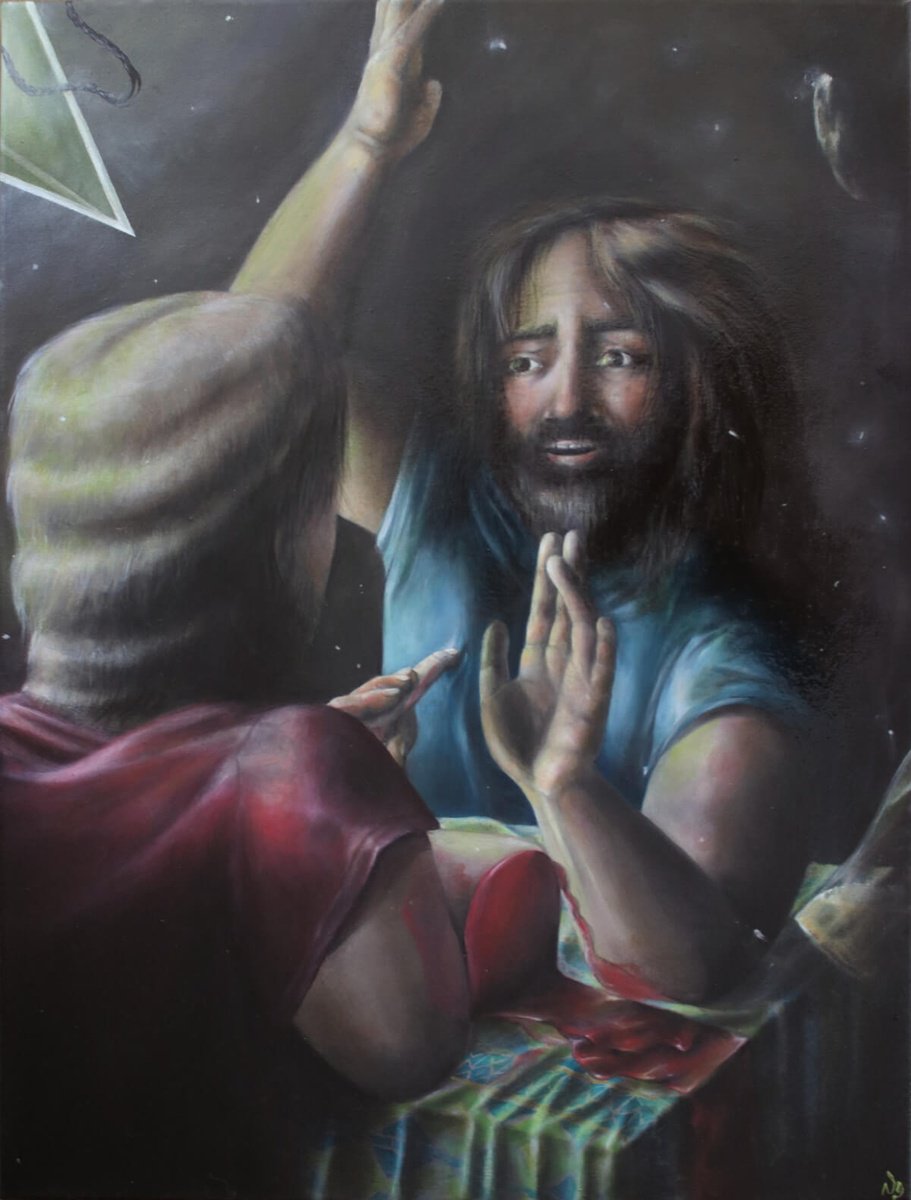 Surrealistic Portrait Oil Painting By Vanessa T Stefanova, 18 X 24", The One True God, Original Artwork