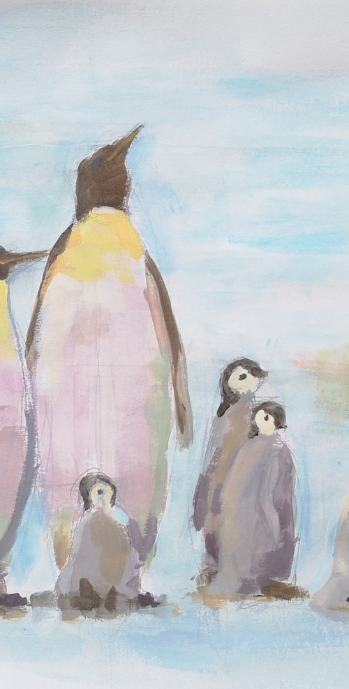"Penguins" ( acrylic on paper) (13.5x17×0.1'') by Alexander Koltakov