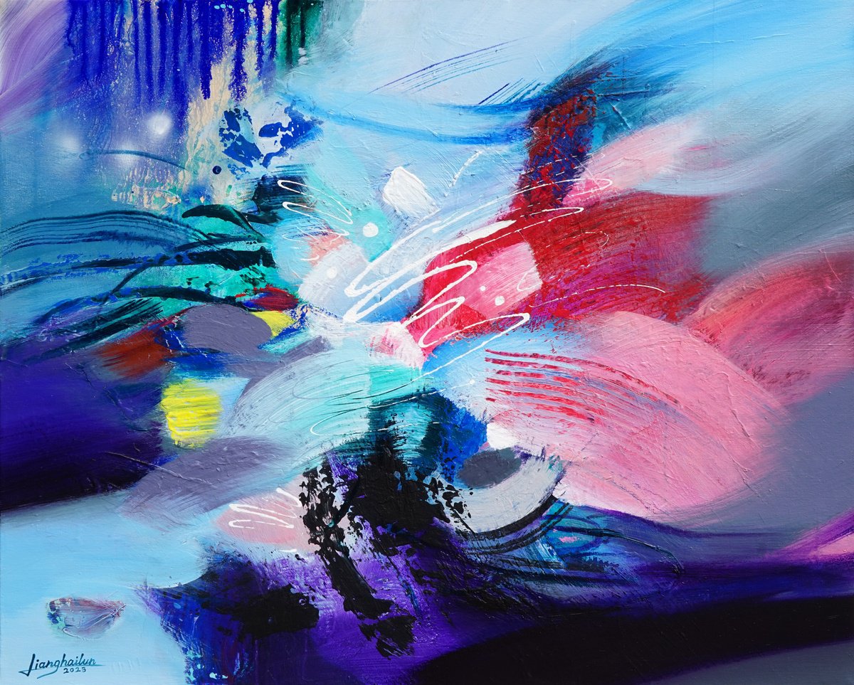 Abstract Acrylic Painting By Liang Hailun, 39 X 32", N°191, Original Artwork