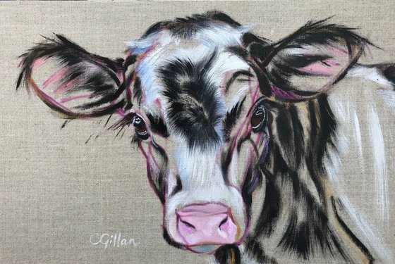 Emily - Black & White Cow original oil painting