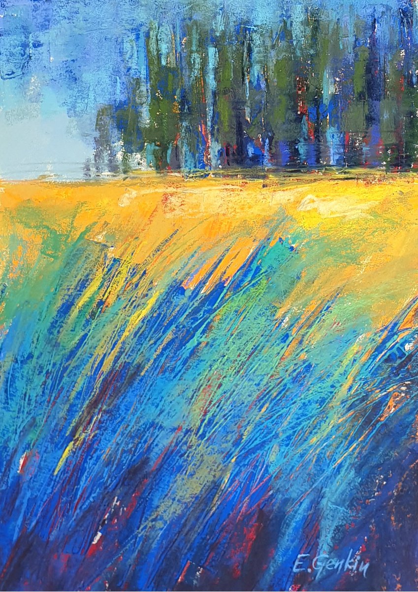 Impressionistic Botanical Pastel Drawing By Elena Genkin, 10 X 14, Fields And Grasses, Original Artwork