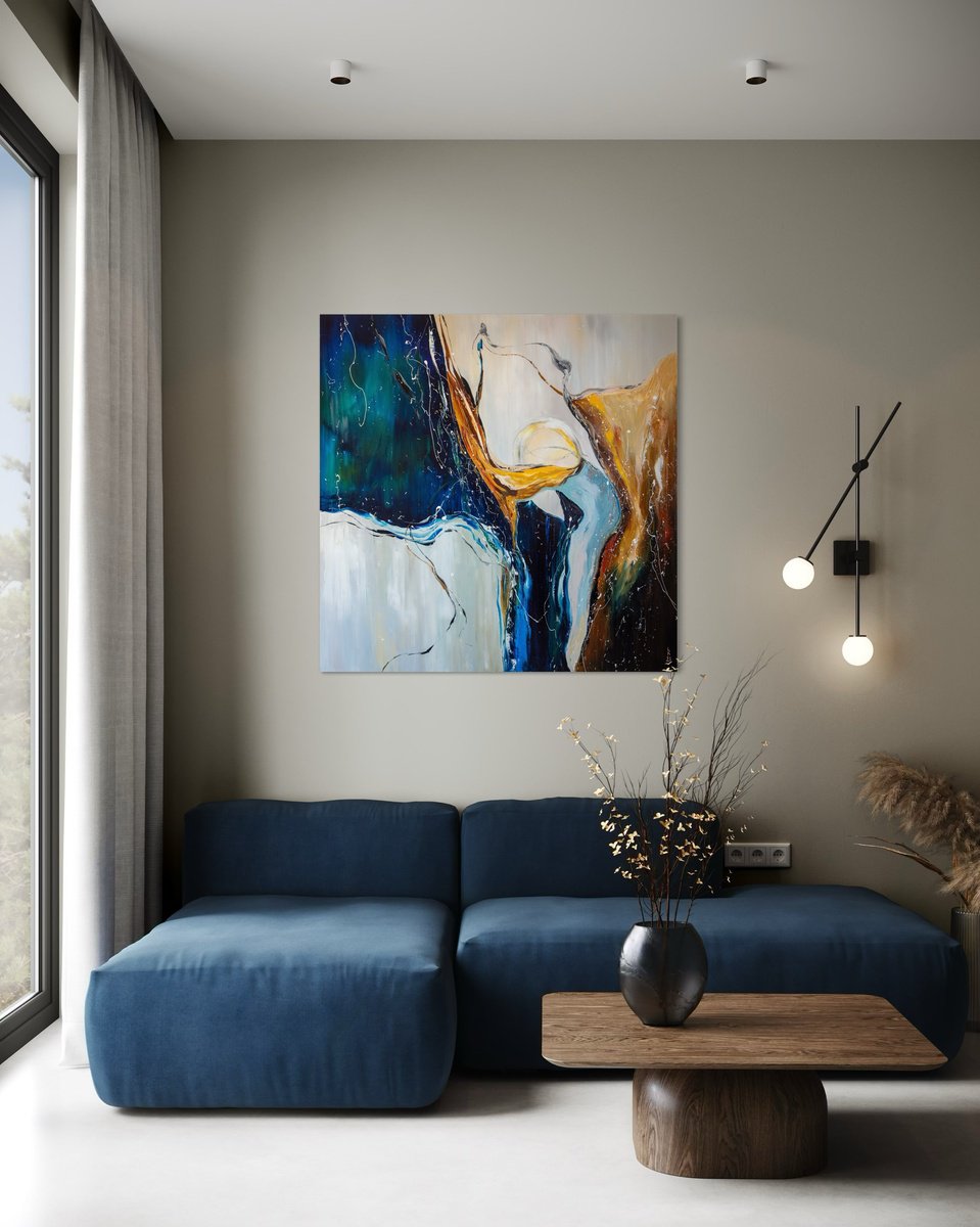 Abstract Oil Painting By Liubov Kuptsova, 47 X 47", Mixing The Elements, Original Artwork