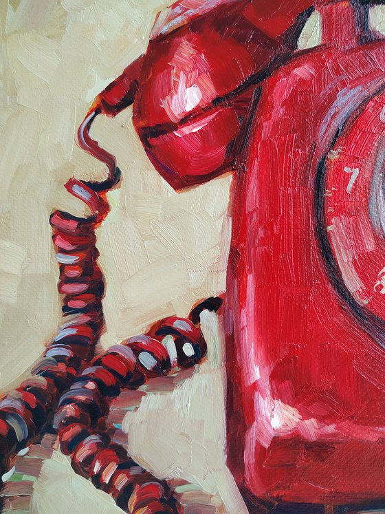 Retro pictures series -3  Old Phone red(24x30cm, oil painting, ready to hang)