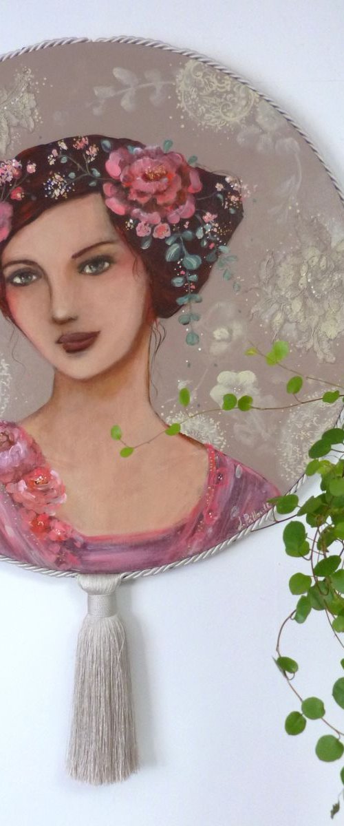 "Eglantine in april"  acrylic on round canvas 50cm by Loetitia Pillault