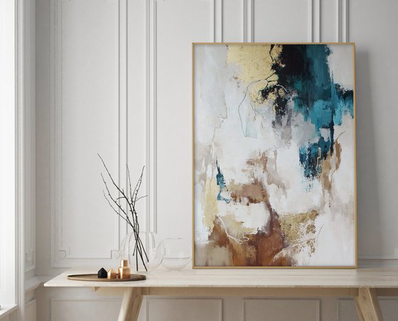 "Flux 2" Blue and gold abstract acrylic art