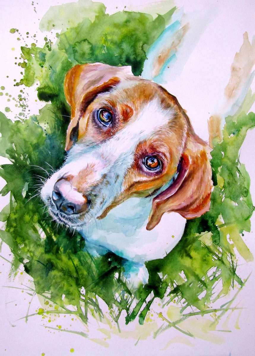 Impressionistic Watercolour , Cute Dog By Kovacs Anna Brigitta, 20 X 28, Artwork For Sale On Artfinder