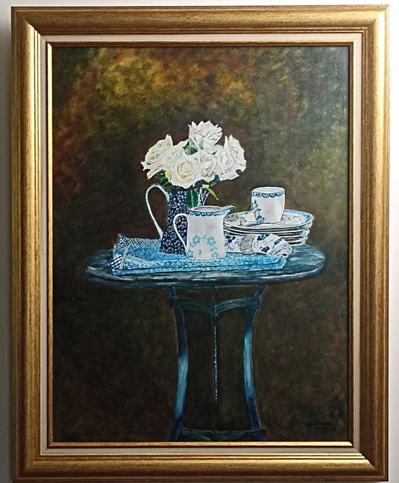 White roses still life