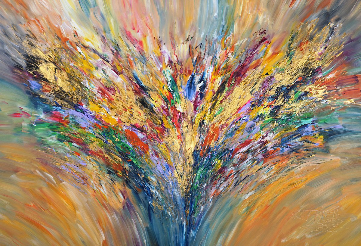 Abstract Acrylic Painting By Peter Nottrott, 61 X 41", Golden Wings D 4, Original Artwork