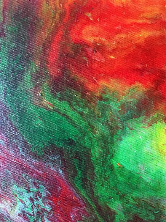 "Up In Flames" - FREE WORLDWIDE SHIPPING - Original Abstract PMS Fluid Acrylic Painting - 24 x 24 inches