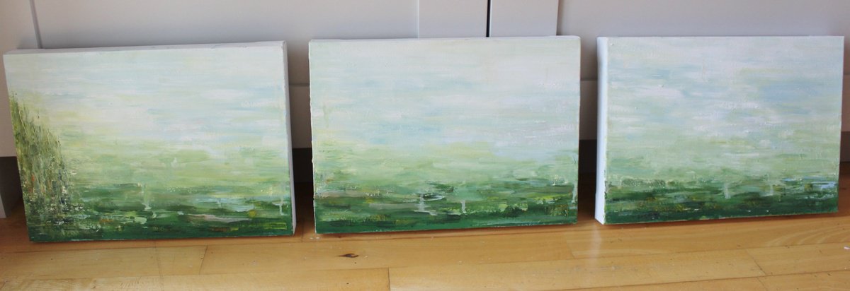 Green Landscape Triptych By Therese O