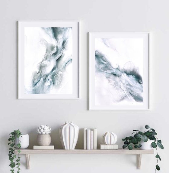 Blue abstract painting Diptych