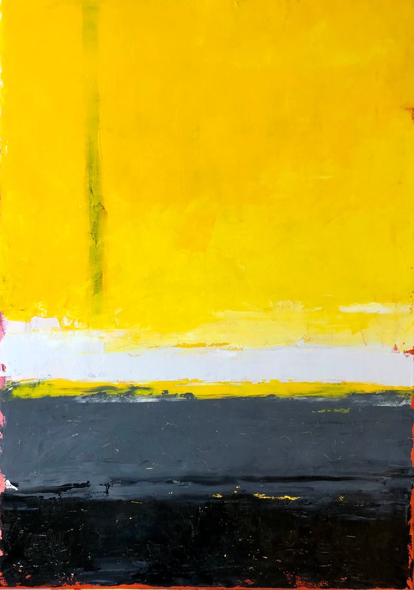 Abstract yellow and black painting on canvas inspired by Mark Rothko by Volodymyr Smoliak