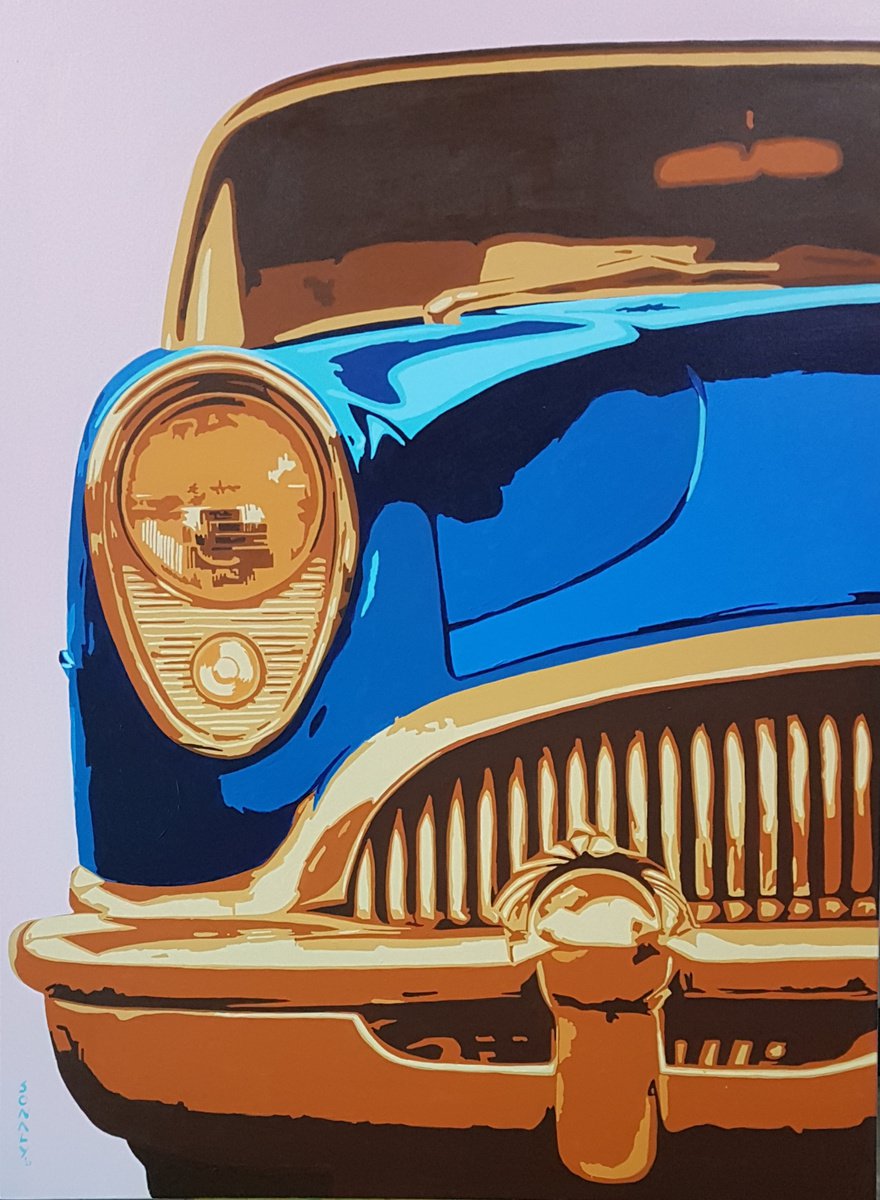 Urban And Pop Transport Acrylic Painting By Sonaly Gandhi, 36 X 48", Automobiles - Classic Meets Pop - Riviera, Original Artwork