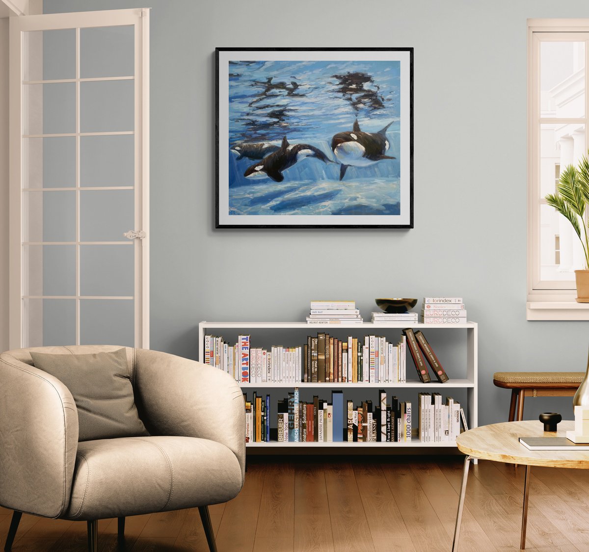 Impressionistic Animal Oil Painting By Evgeny Chernyakovsky, 35 X 31, Killer Whales, Original Artwork