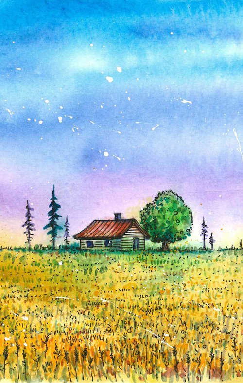 FIELD, SKY AND HOUSE - 5 by Denis Godyna