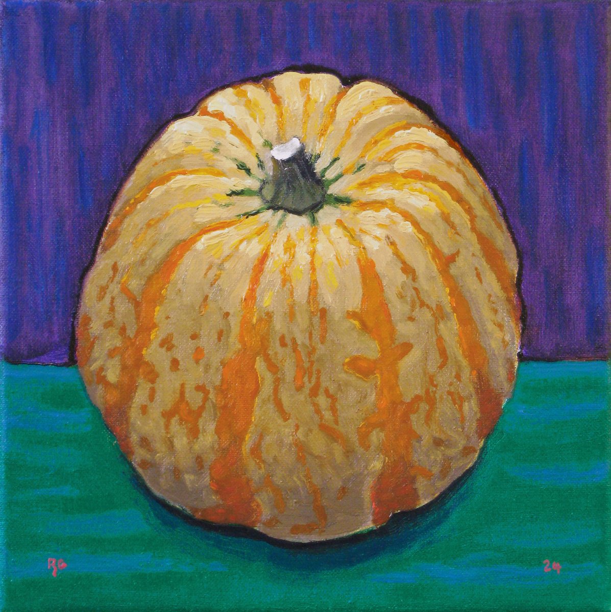 Still Life Oil Painting By Richard Gibson, 8 X 8", Striped Squash, Original Artwork