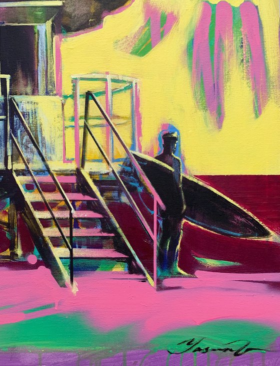 Big painting - "Surf evening" - Bright painting - Pop Art - Urban - Surfing