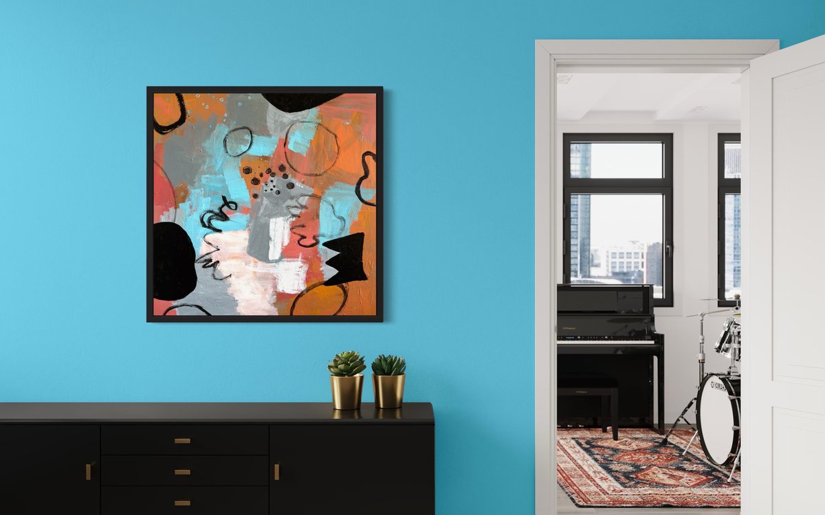 Abstract Acrylic Painting By Marilyn Fox, 36 X 33", Midcentury Revival, Original Artwork